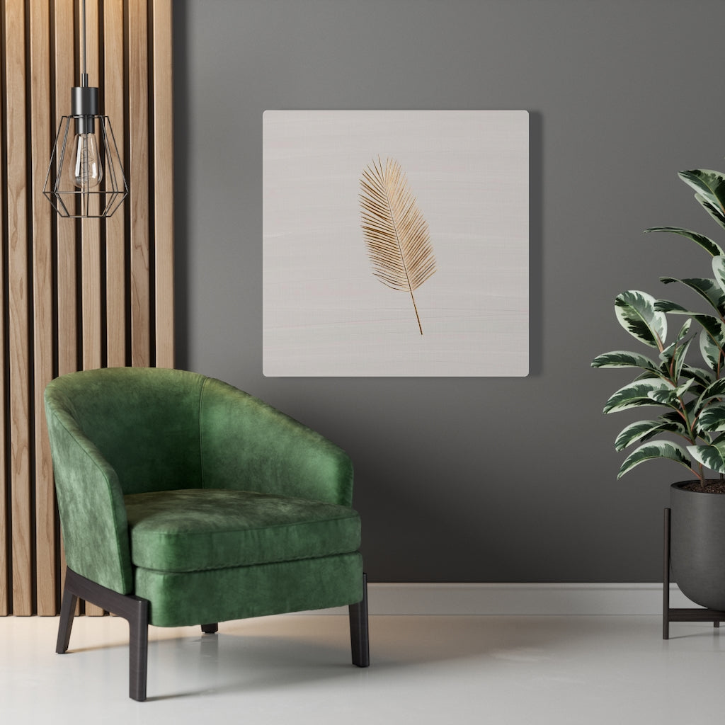 Modern Wall Canvas Art | Beige Gold Feather
