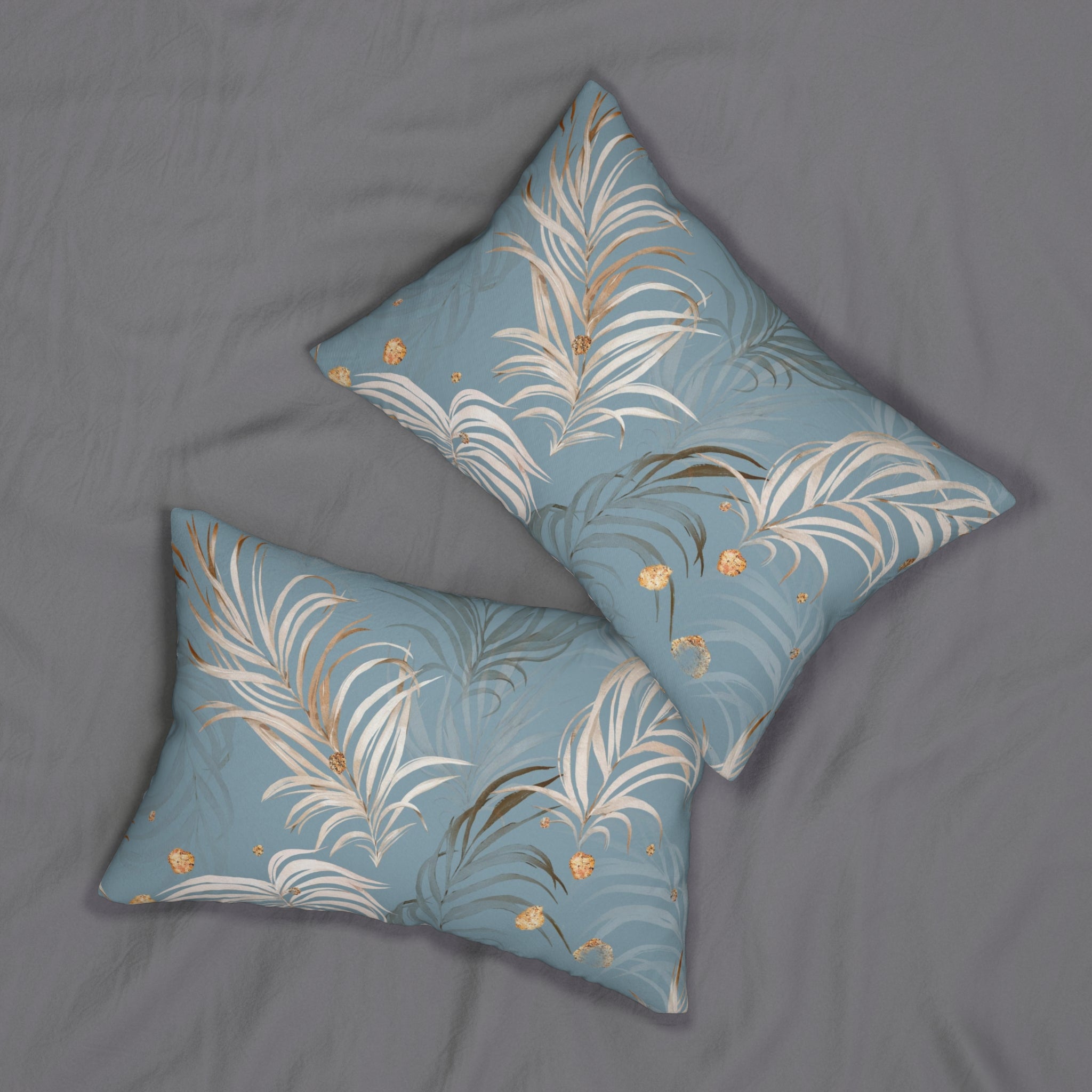Floral Boho Lumbar Pillow | Blue Beige, Ivory Palm Leaves