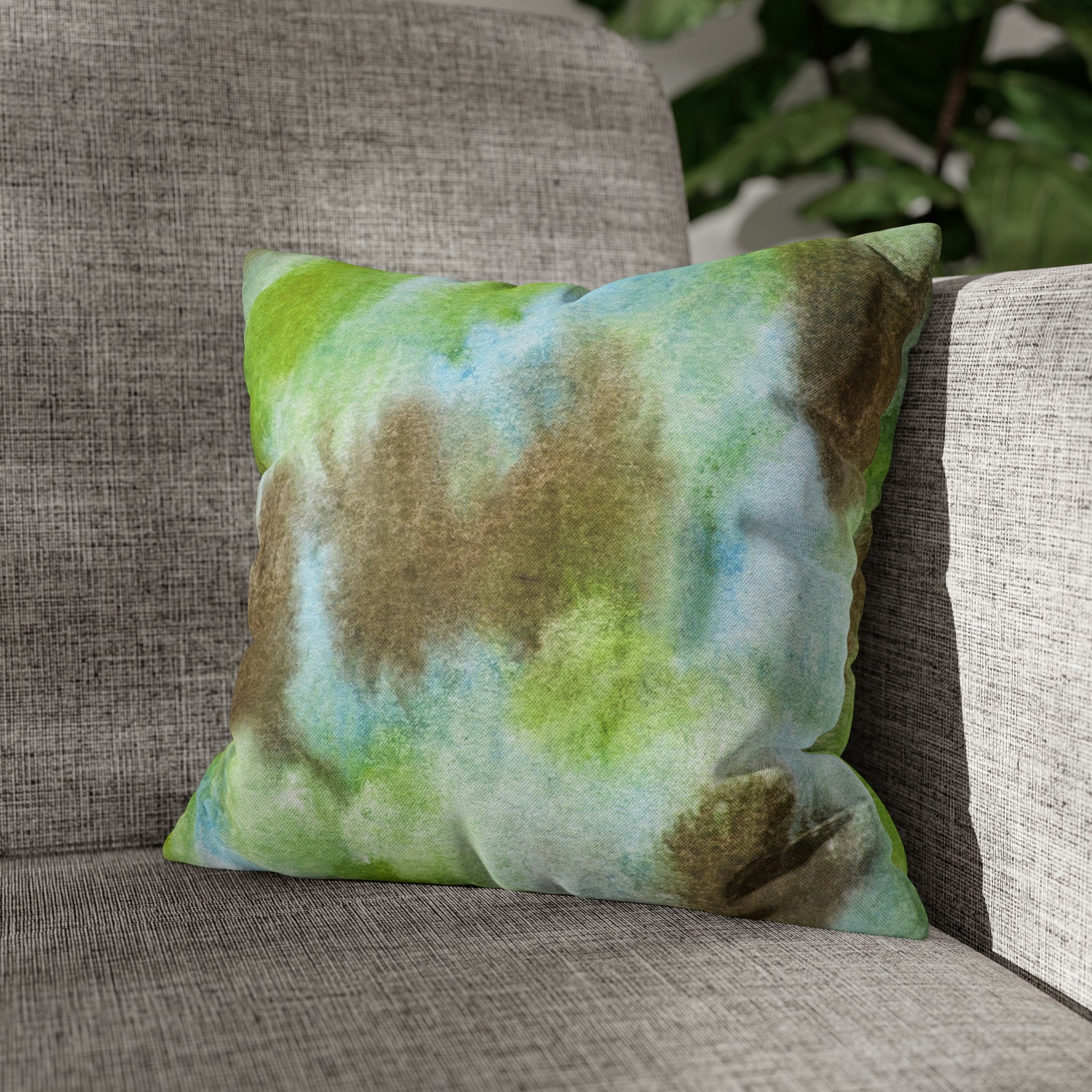 Abstract Boho Pillow Cover | Green Brown Watercolor