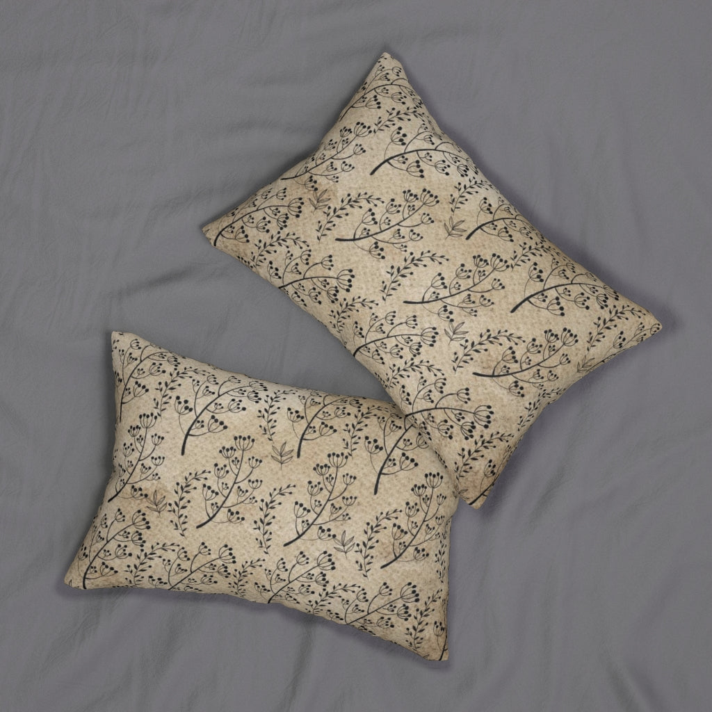 Floral Boho Lumbar Pillow | Beige Black