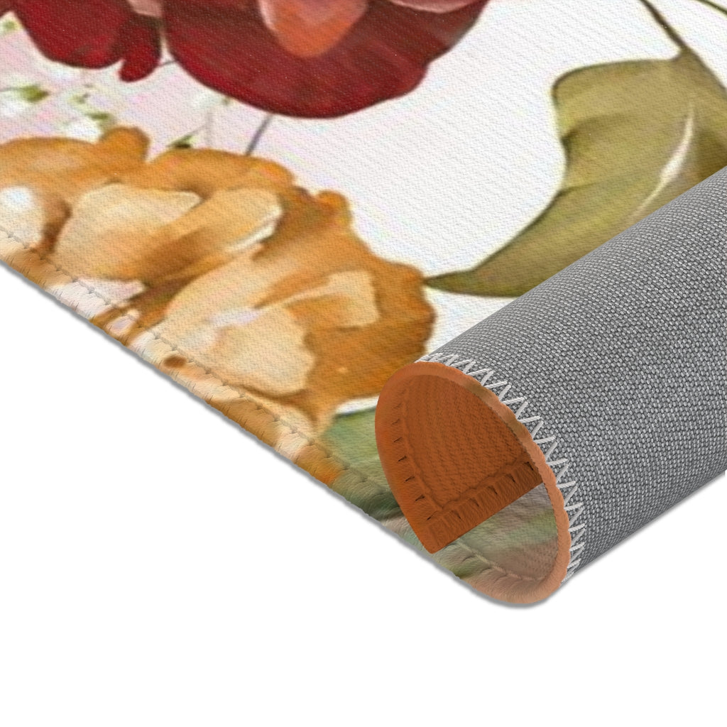 Floral Area Rug | Red Pink Rust Flowers