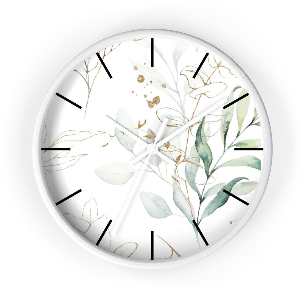 Wood, Floral Wall Clock, Eucalyptus 10"