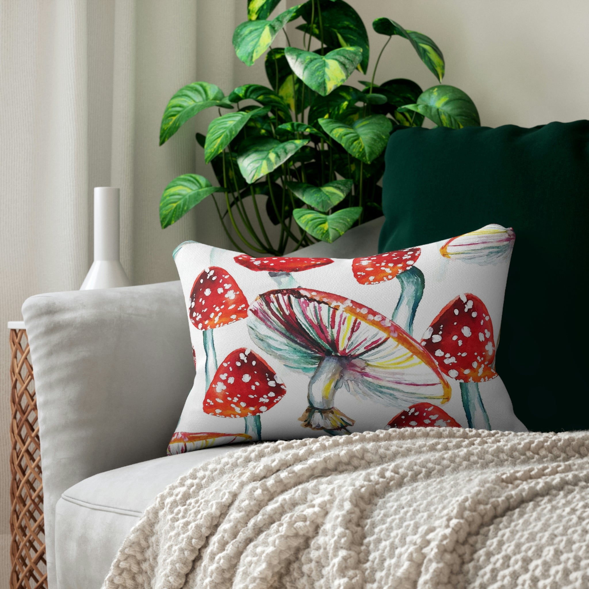 Mushroom Lumbar Pillow | Red White Fantasy Forest