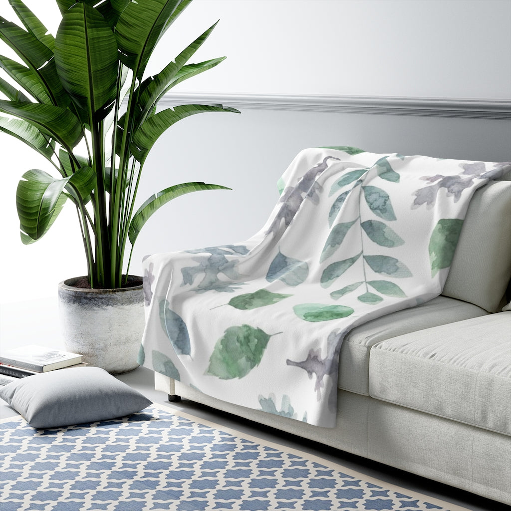 Floral Comfy Blanket | Teal Green Leaves