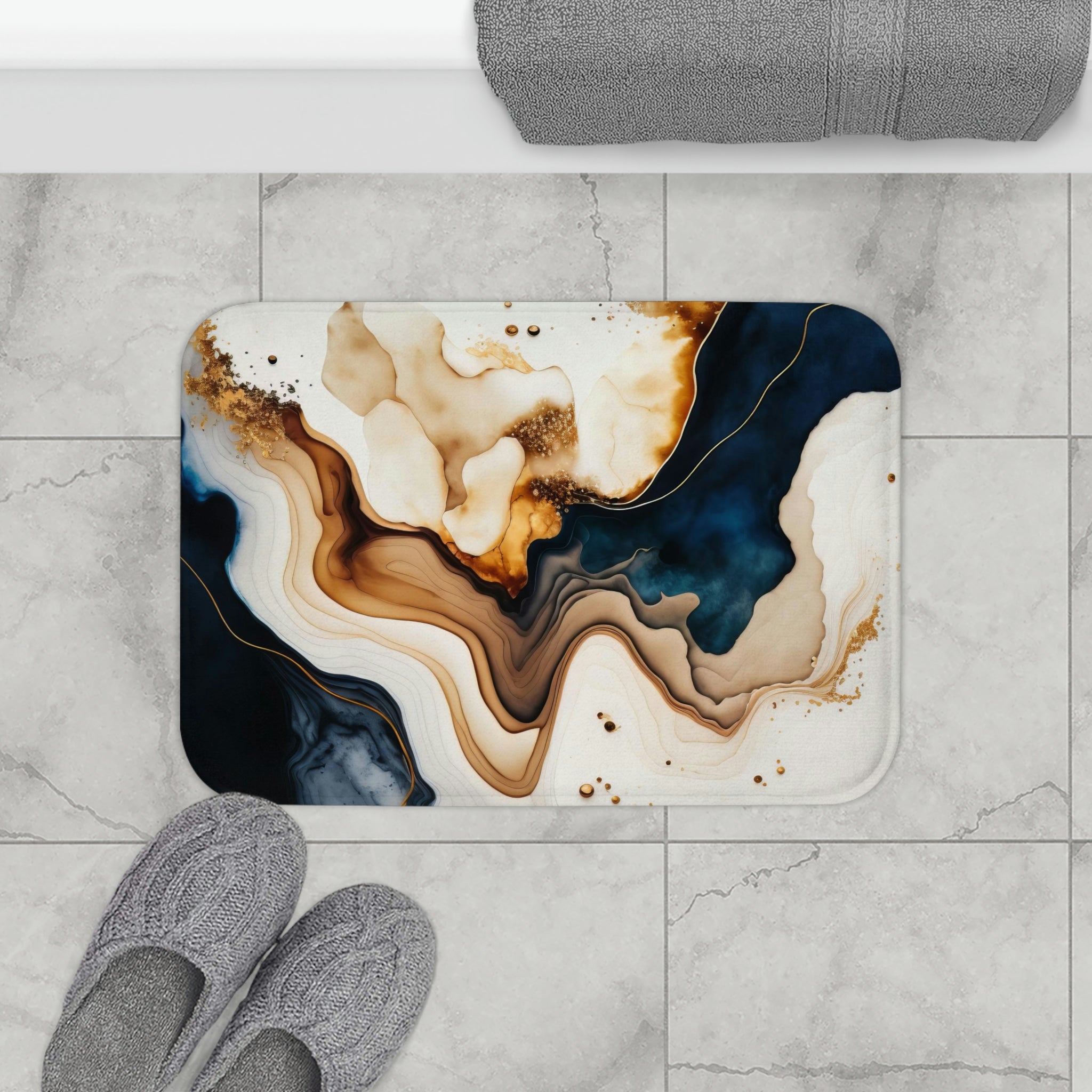 Navy Blue Beige Earthy Ombre Bath Mat