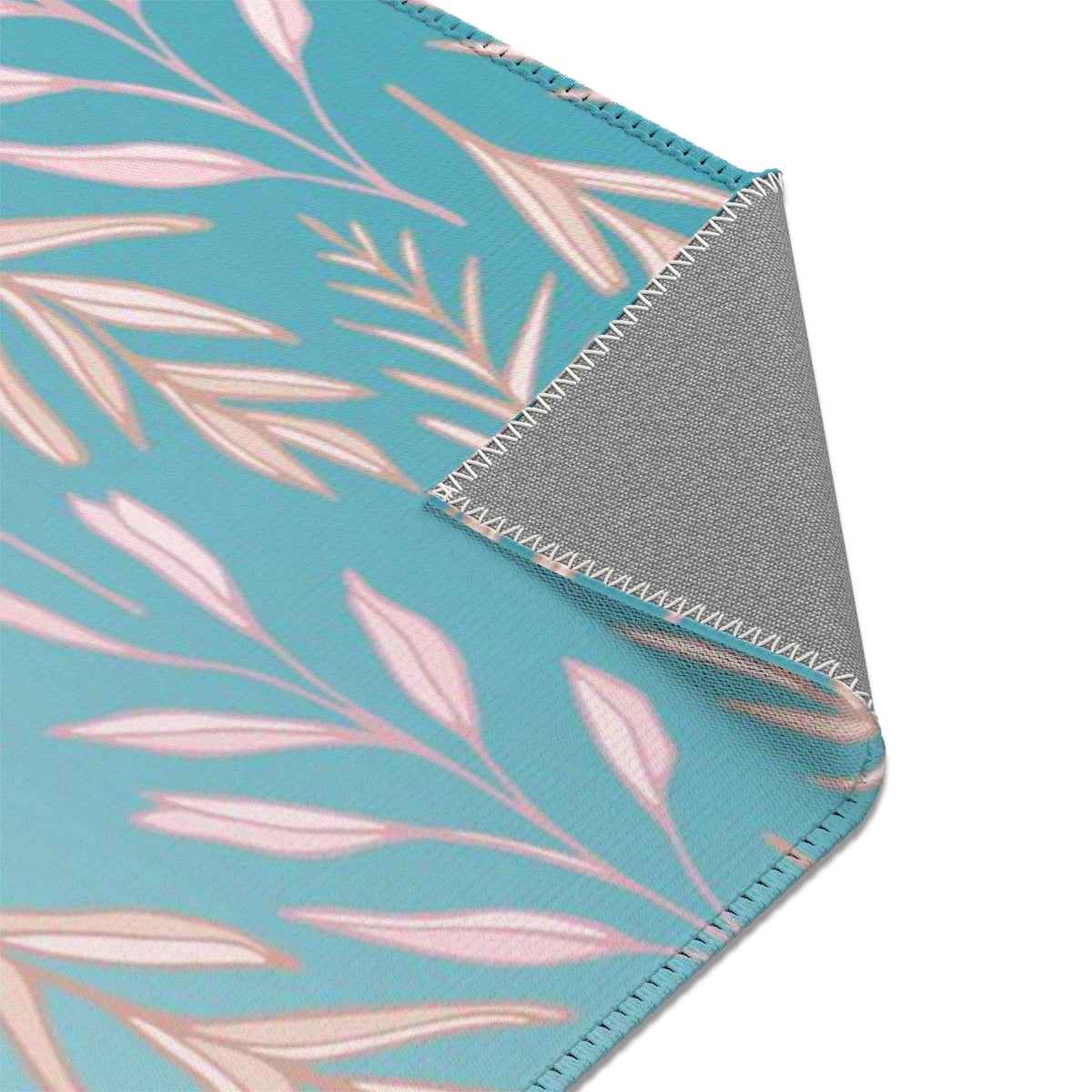 Floral Area Rug | Teal Ombre Pastel Pink Leaves