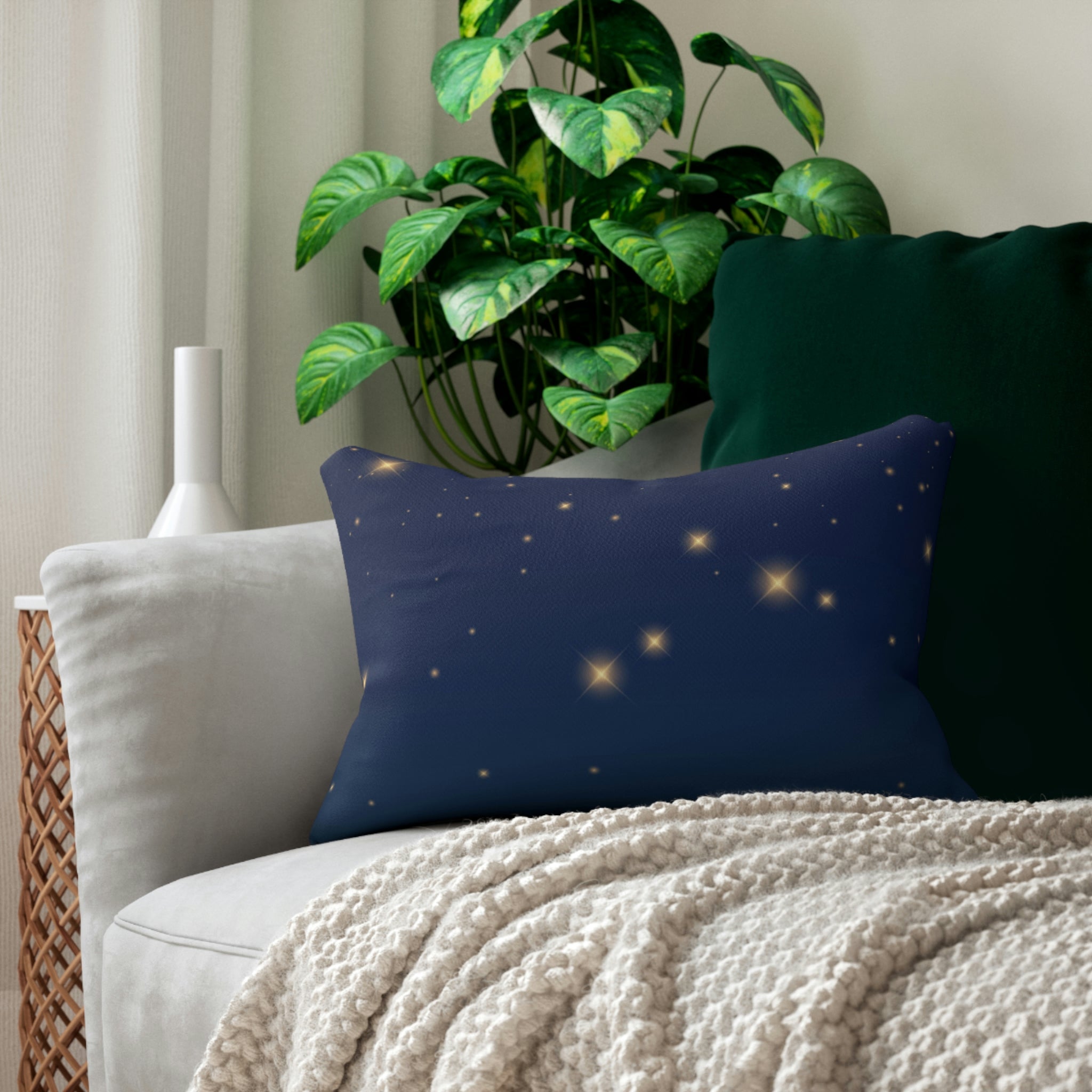 Mid Century Lumbar Pillow | Navy Beige Stars