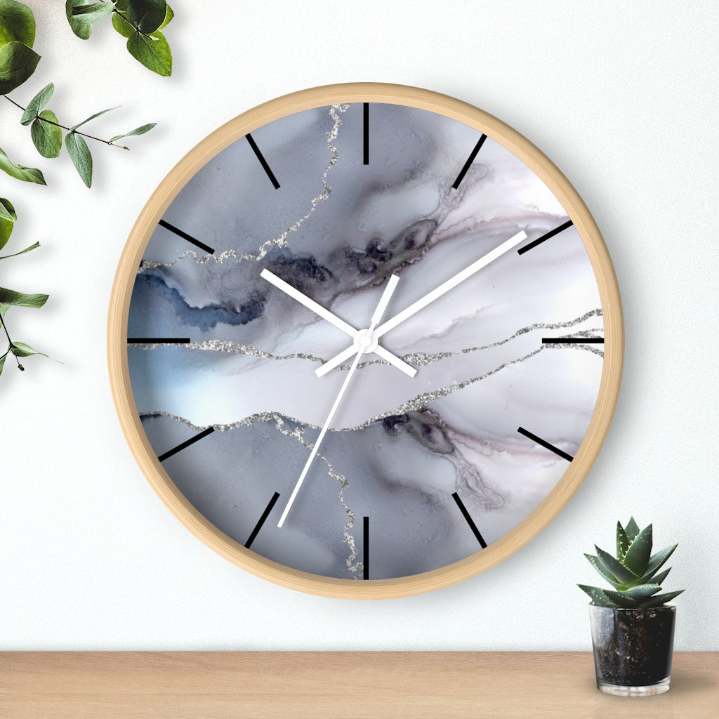Marble Print, Wood, Wall Clock, Gray 10"