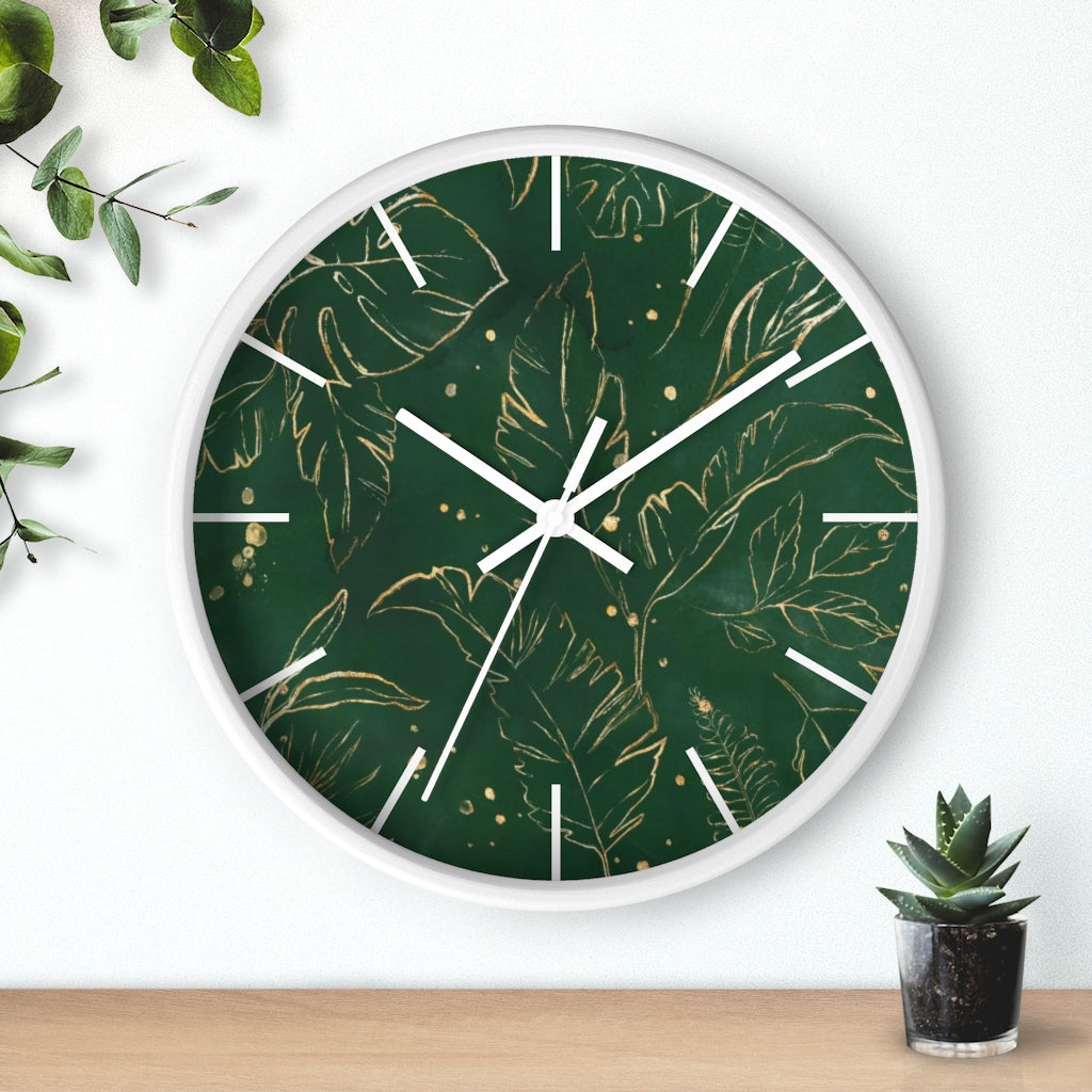 Floral 10" Wood Wall Clock | Green Gold Beige