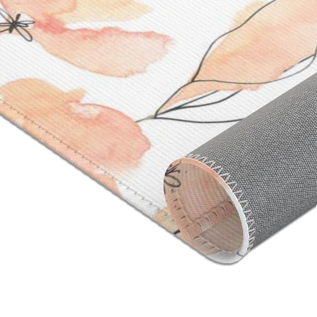 Floral Area Rug | Peach White Flowers