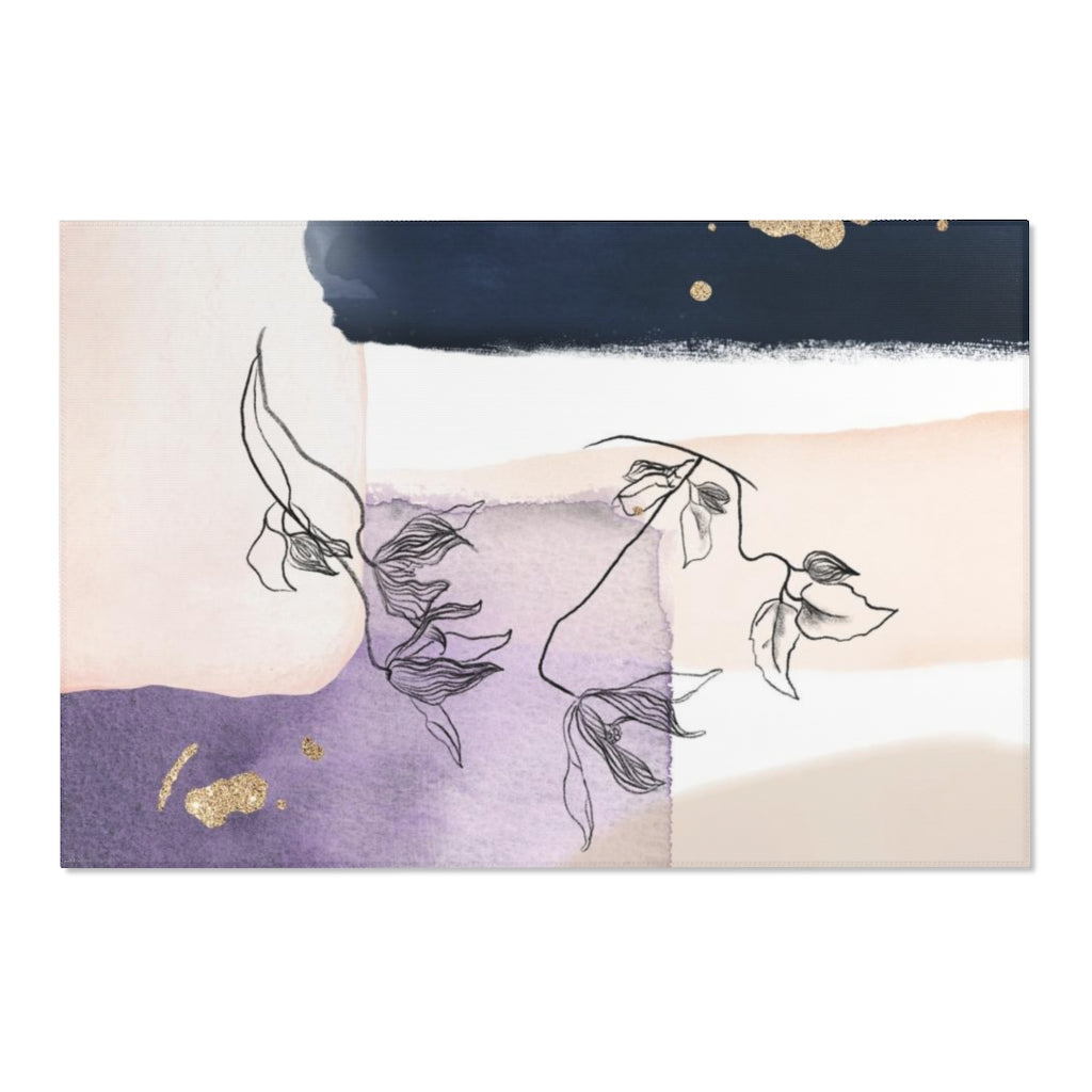 Boho Area Rug | Blush Pink Navy Gold Black Floral