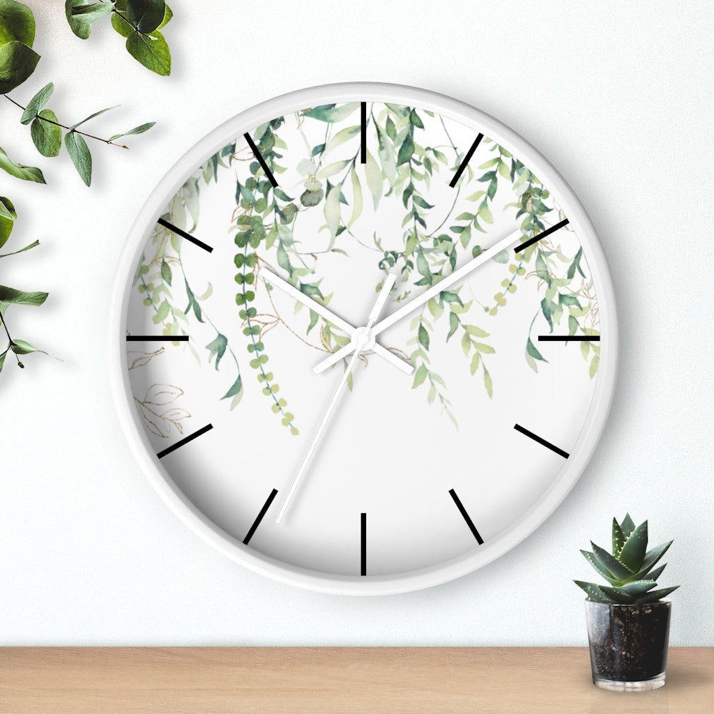 Wood, Floral Wall Clock, Eucalyptus 10"