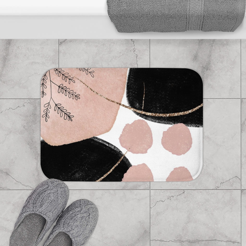 Abstract Boho Bath Mat | Pink Black Gold