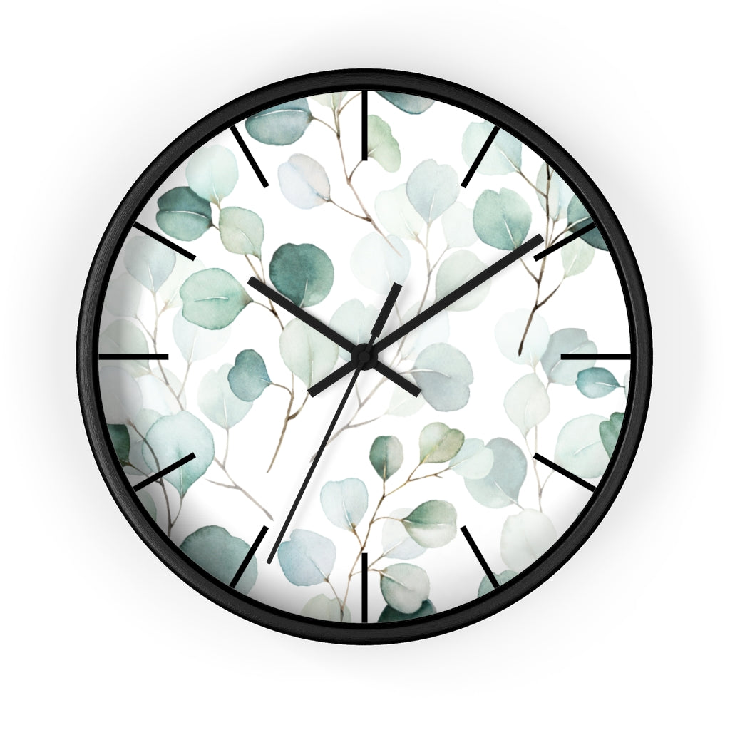Wood, Floral Wall Clock, Eucalyptus 10"