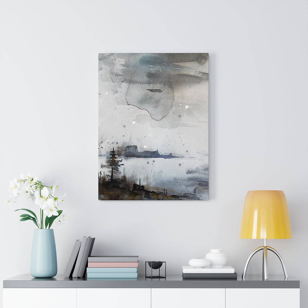 WHIMSICAL WALL CANVAS ART | Grey Navy Blue Black Lake