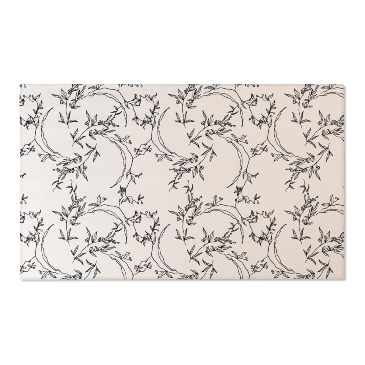 Floral Area Rug | Beige Line Art Leaves