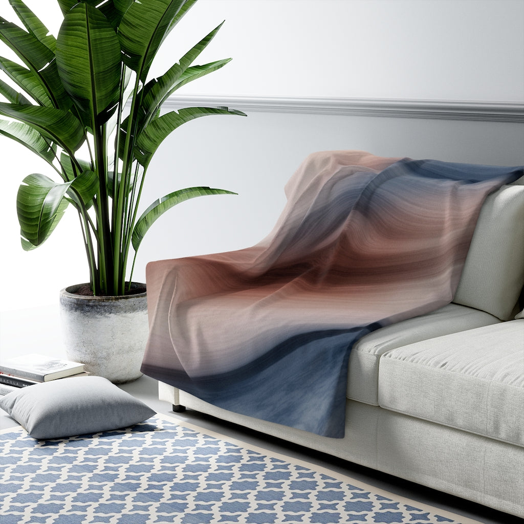 Abstract Navy Rust Brown, Sandy Beige, Ombre Blanket