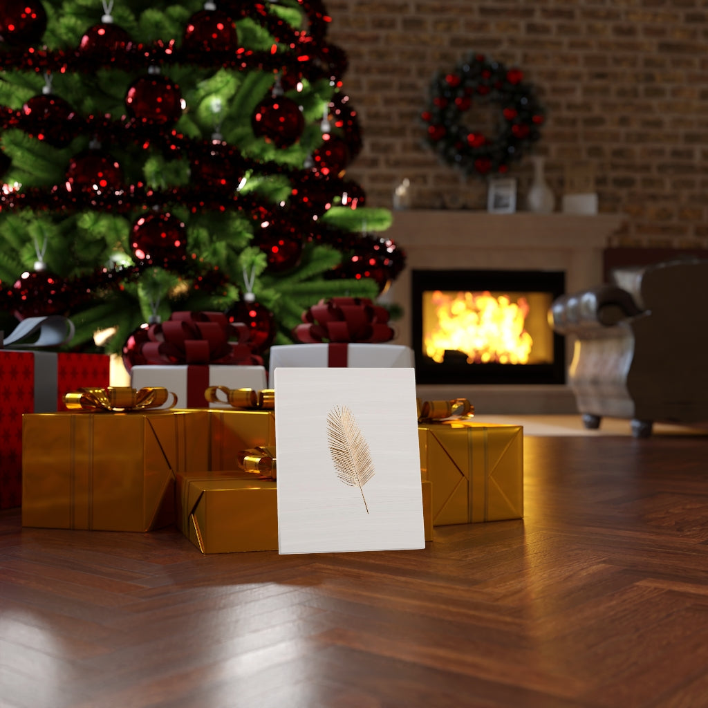 Modern Wall Canvas Art | Beige Gold Feather