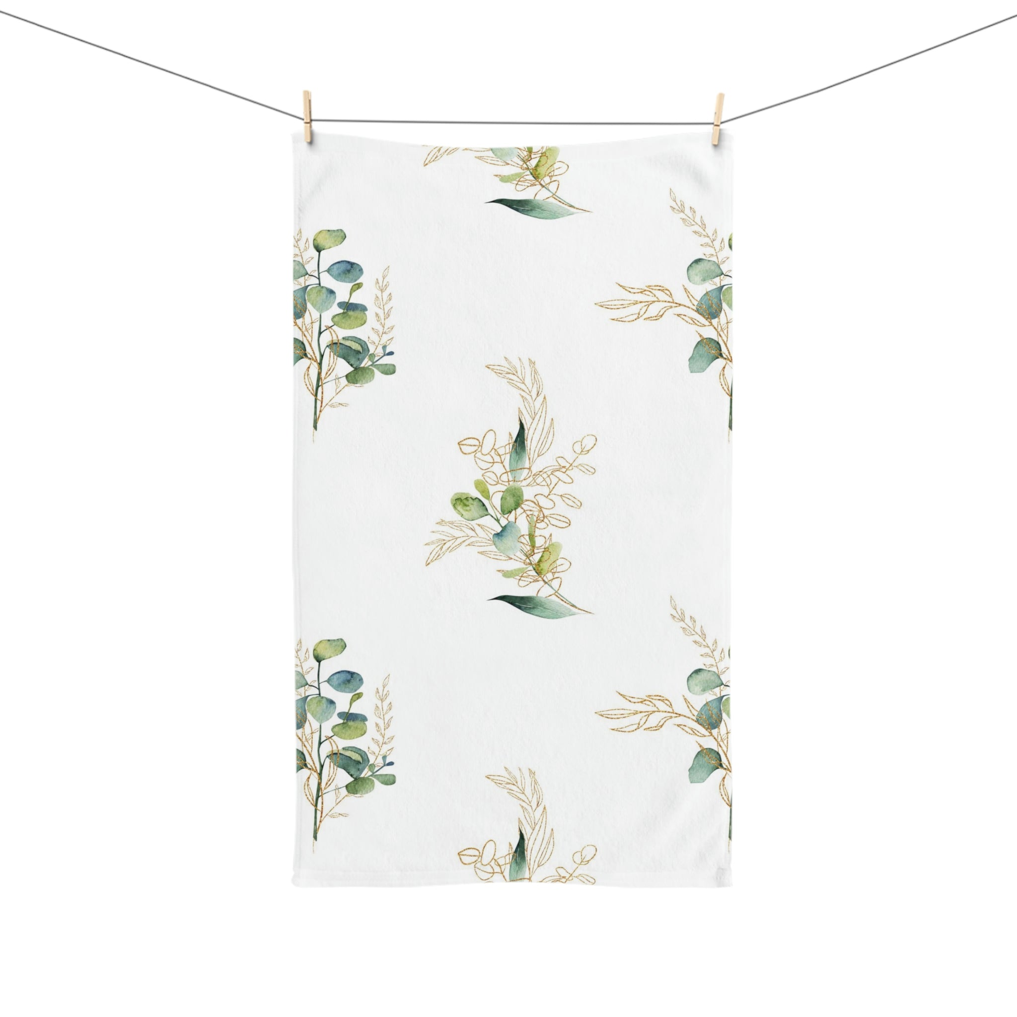 Kitchen, Bath Hand Towel | White Green Eucalyptus Floral