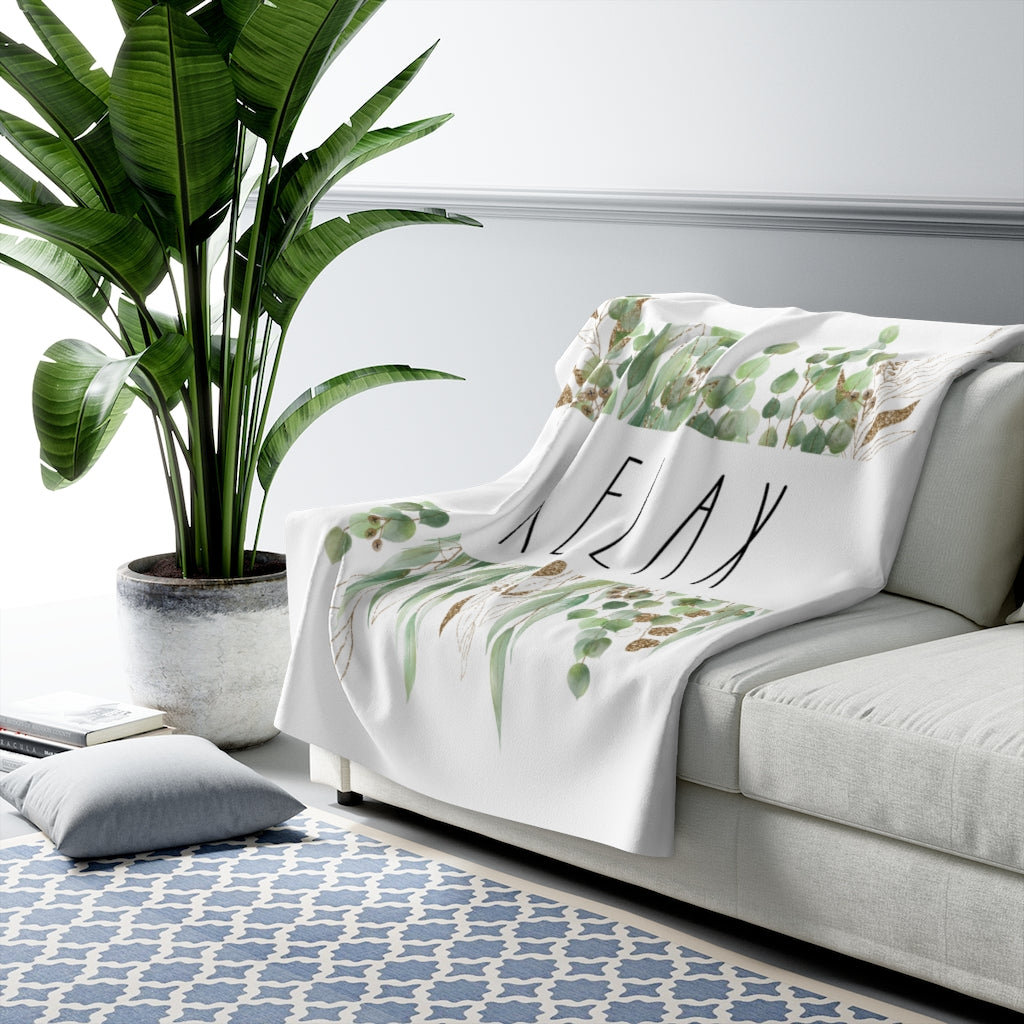 Rae Dunn Inspired, RELAX Eucalyptus Leaves Blanket