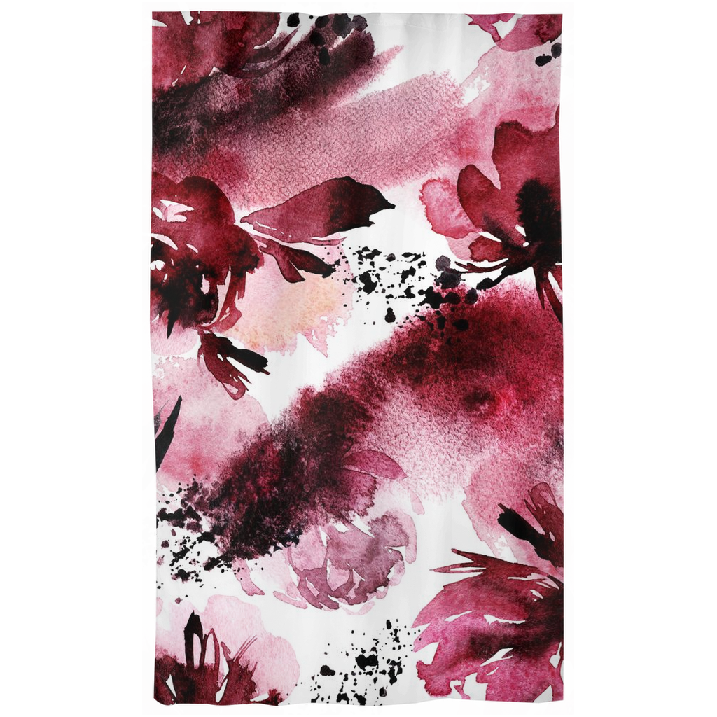 Window Curtains | White Red Pink | Floral Peonies Ombre