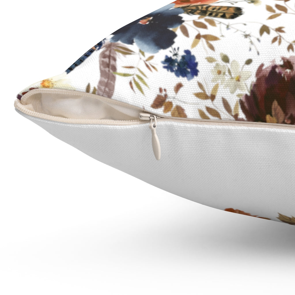 Floral Boho Pillow Cover | White Indigo Blue Wine Burgundy