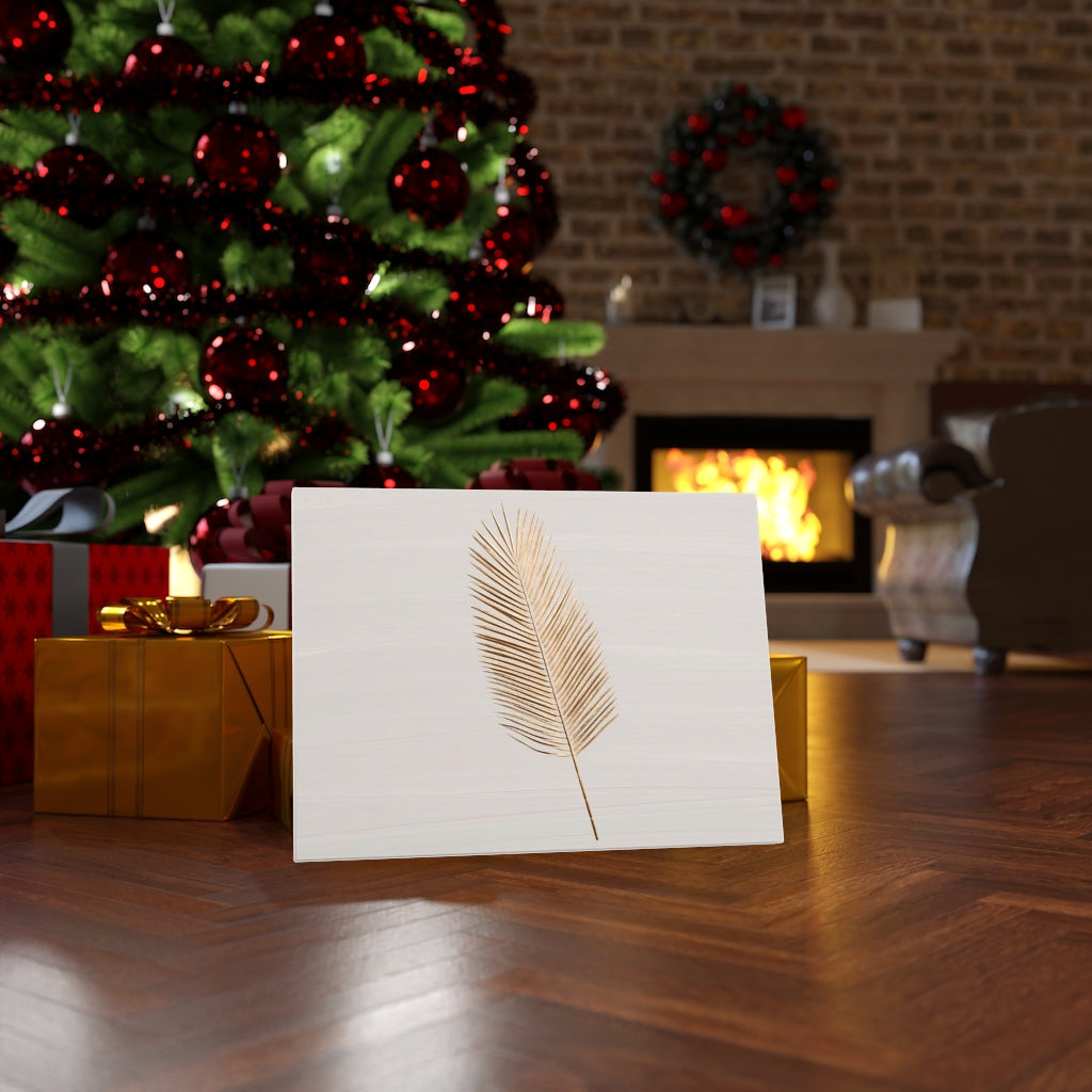 Modern Wall Canvas Art | Beige Gold Feather