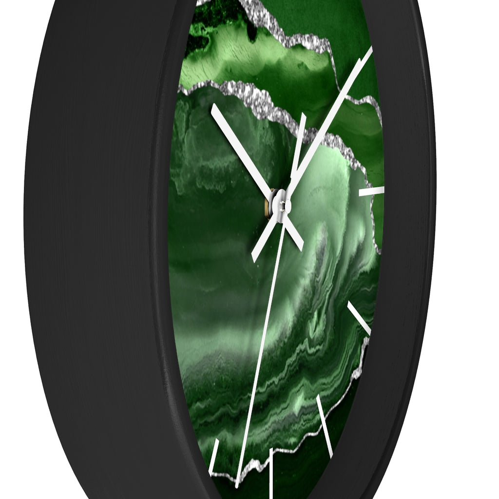 Marble Print, Wood, Wall Clock, Emerald Green 10"