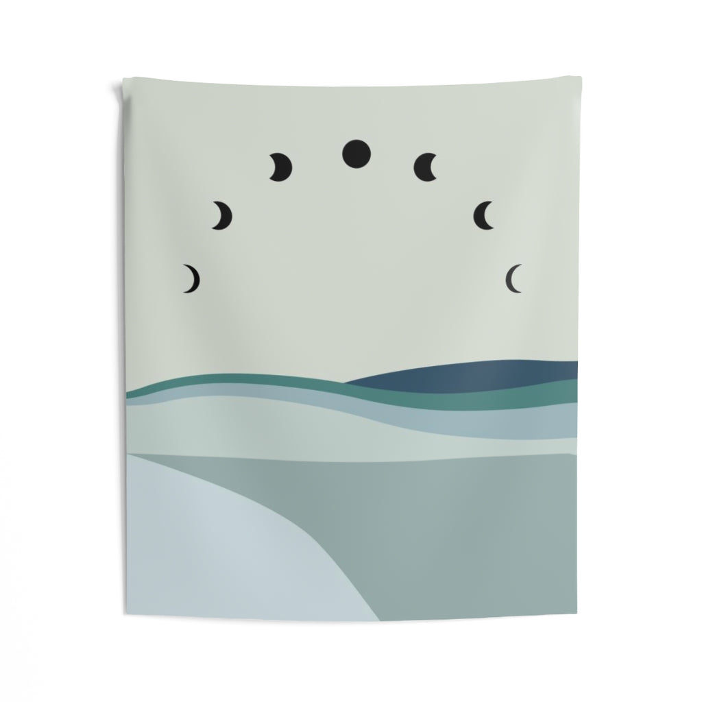 Abstract Tapestry | Sage Green Pastel Blue Moon Phases