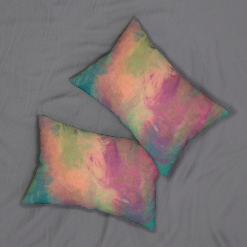 Abstract Boho Lumbar Pillow | Teal Orange Fuchsia