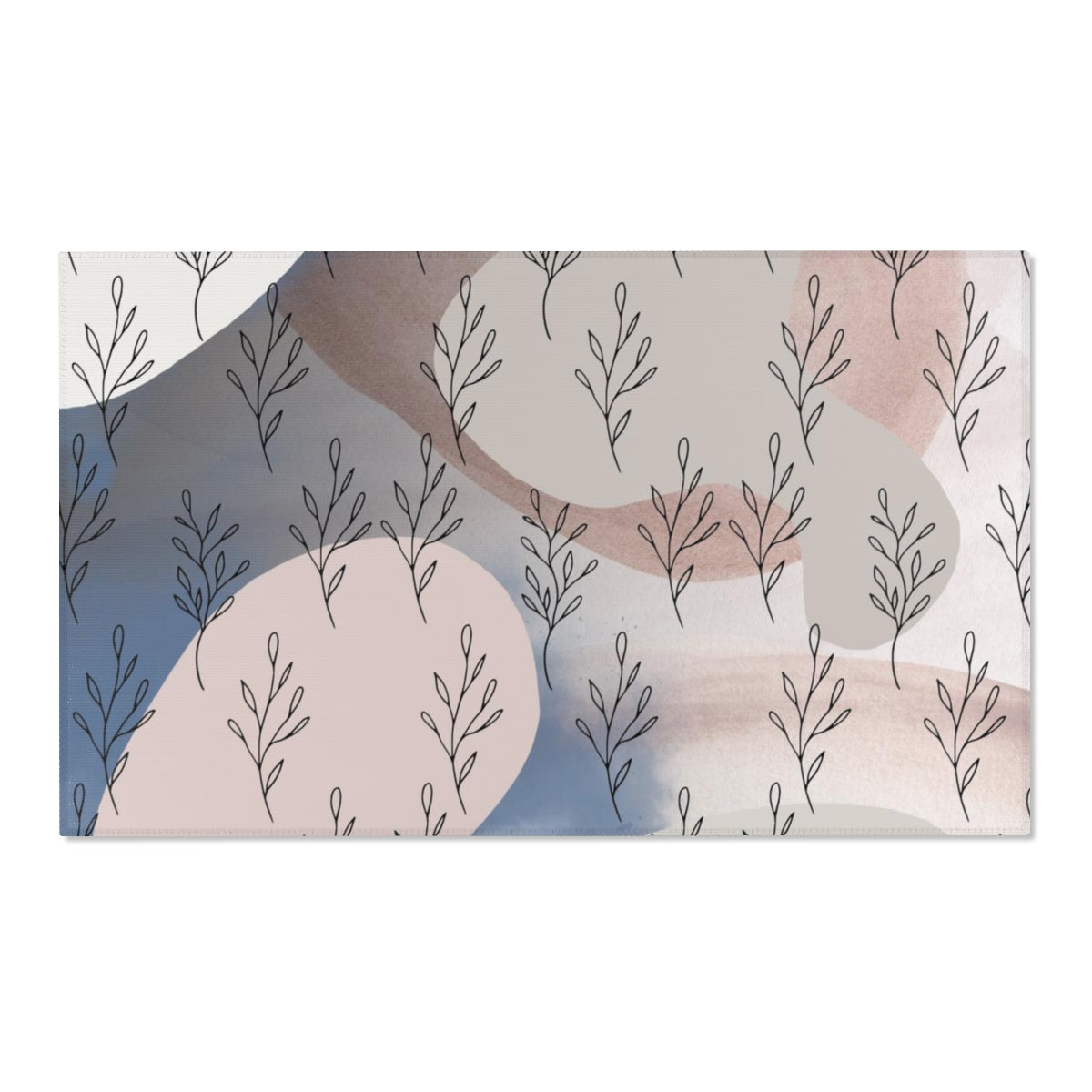 Floral Area Rug | Blue Beige Mauve Leaves