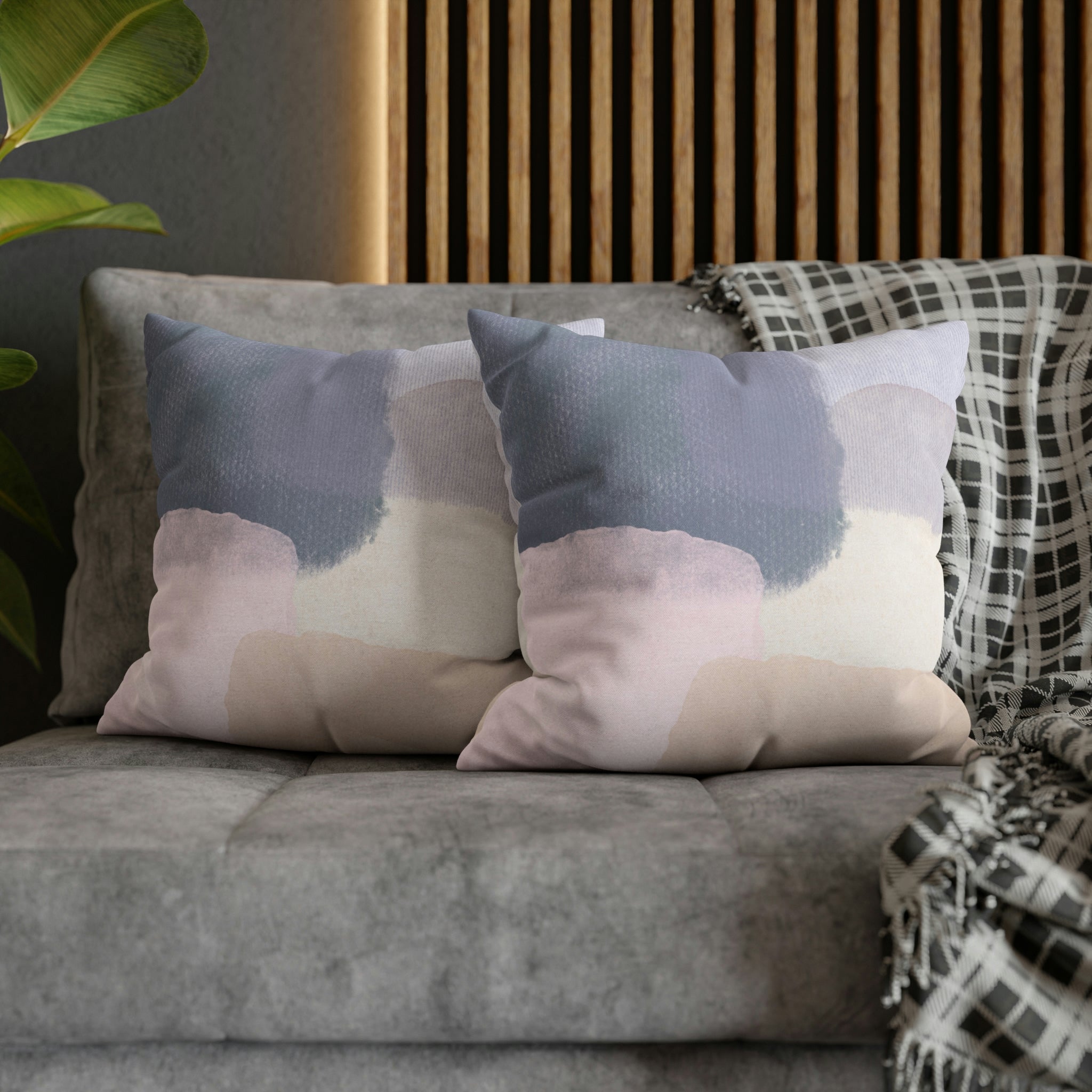 Abstract Boho Pillow Cover | Grey Blue Cream Pink