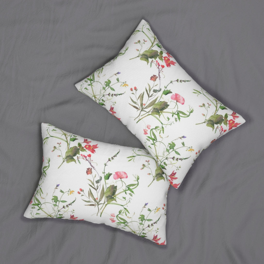 Floral Boho Lumbar Pillow | Red White Green