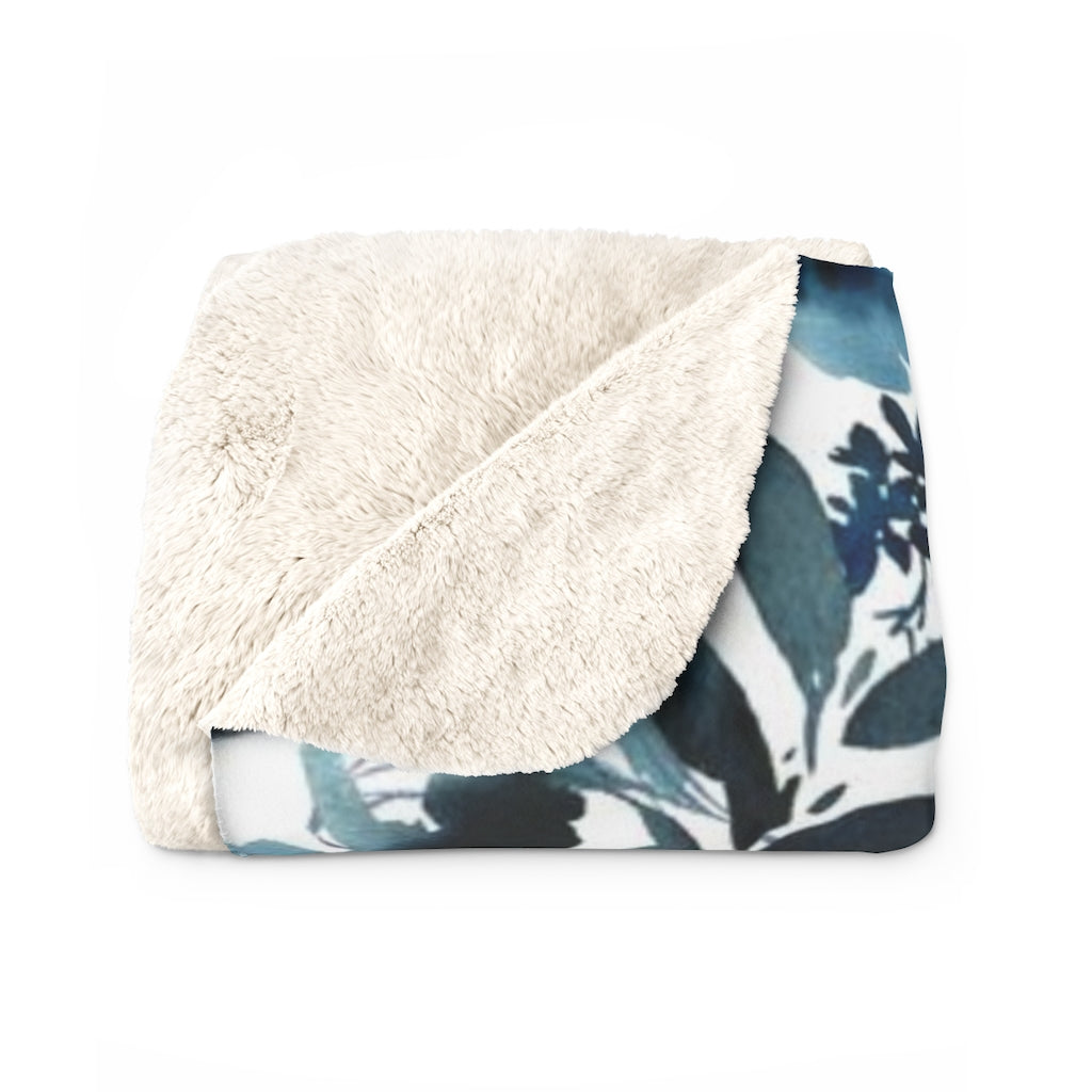 Floral Comfy Blanket | White Indigo Blue Flowers