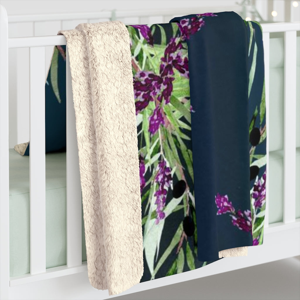 Floral Boho Comfy Blanket | Navy Lavander Green