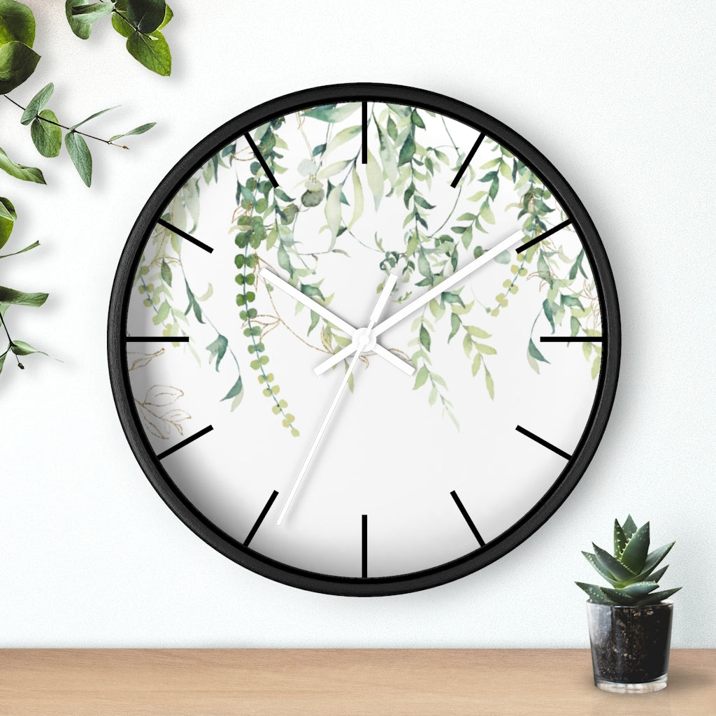 Wood, Floral Wall Clock, Eucalyptus 10"