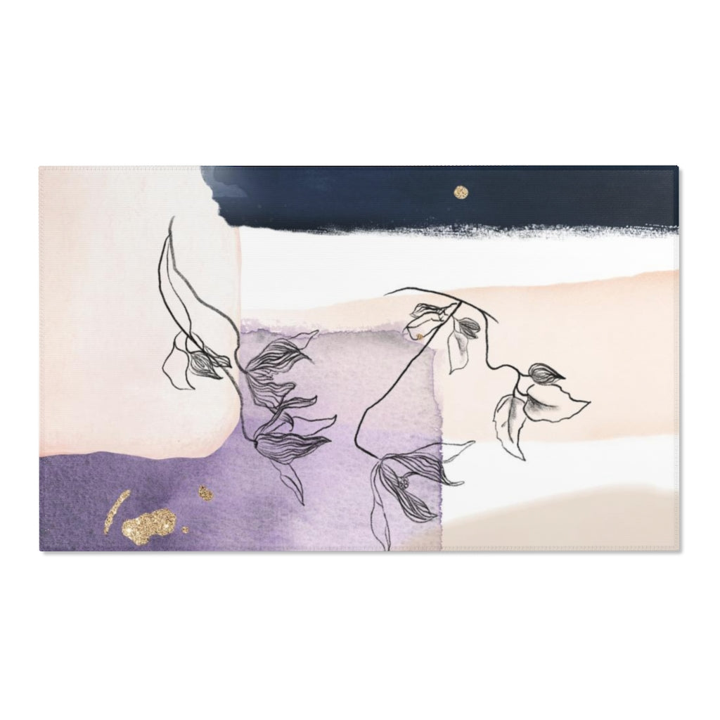 Boho Area Rug | Blush Pink Navy Gold Black Floral