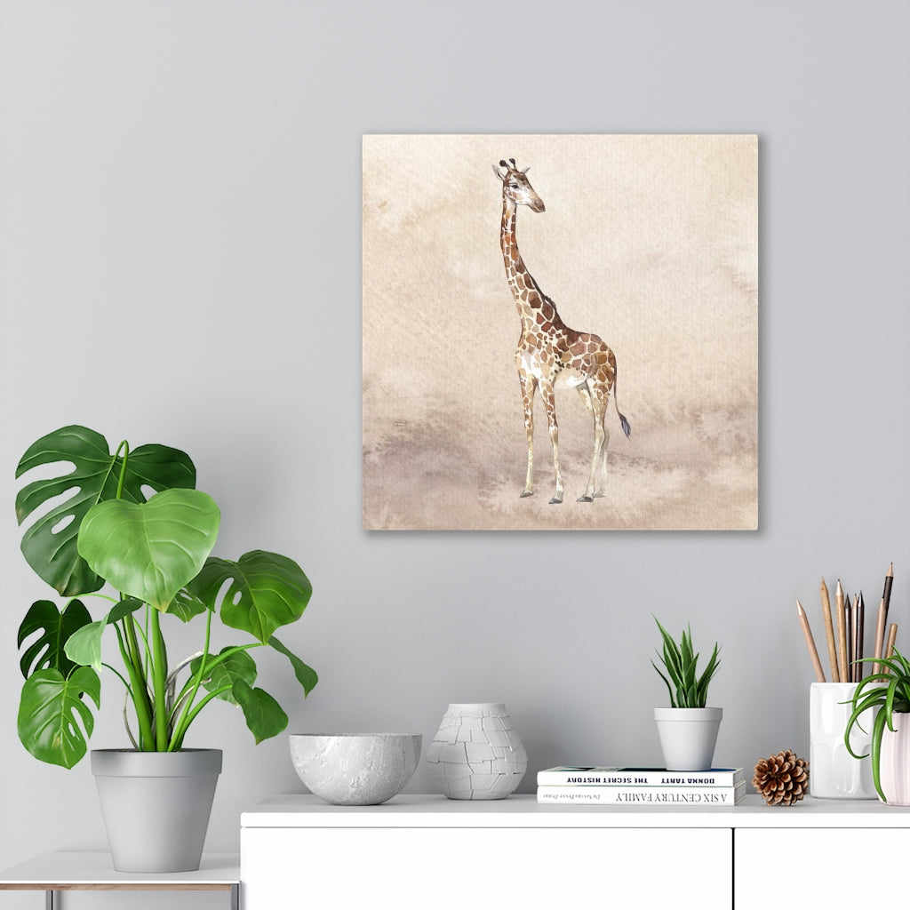 WHIMSICAL WALL CANVAS ART | Beige Watercolor Giraffe