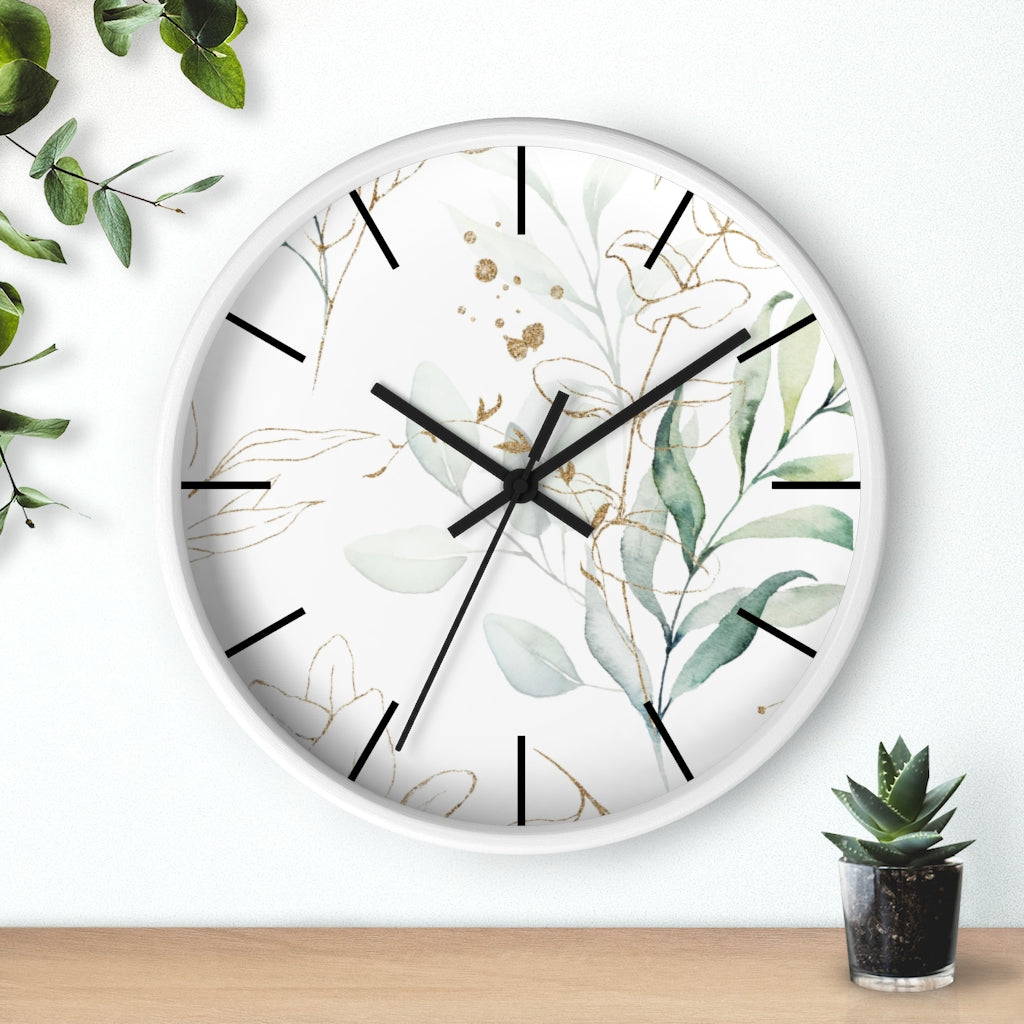 Wood, Floral Wall Clock, Eucalyptus 10"