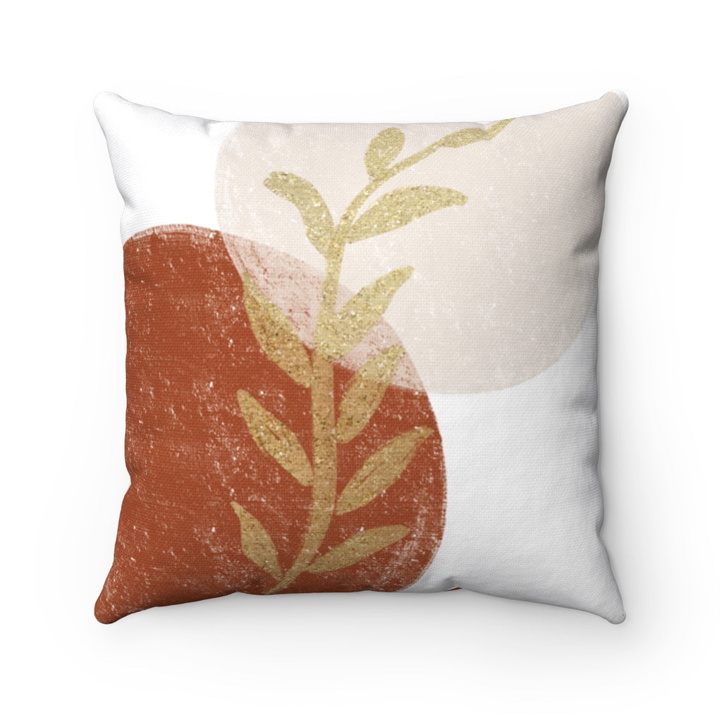 Boho Pillow Cover | Brown Cream Gold Leaves