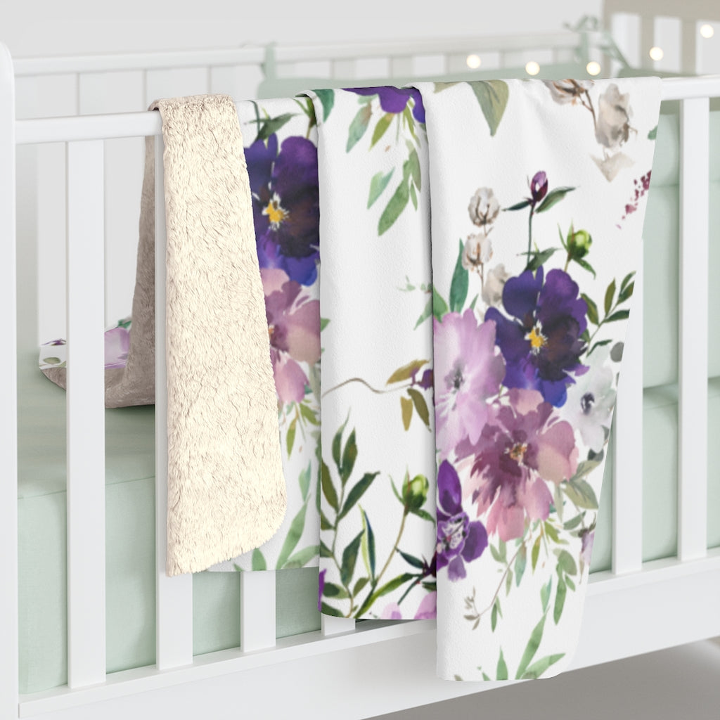 Boho Floral Lavender Purples, Roses Blanket