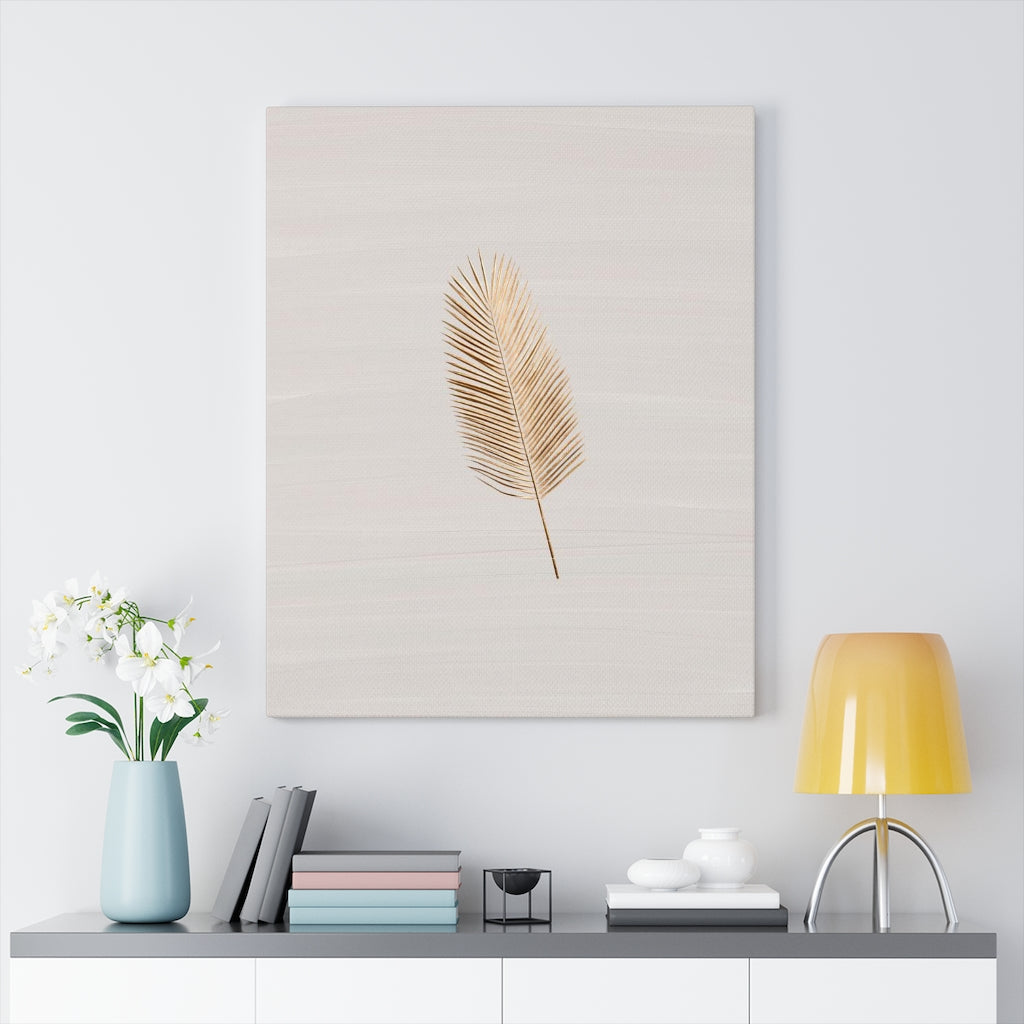 Modern Wall Canvas Art | Beige Gold Feather