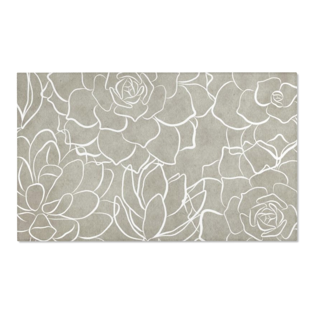 Floral Boho Area Rug | Beige White Cactus