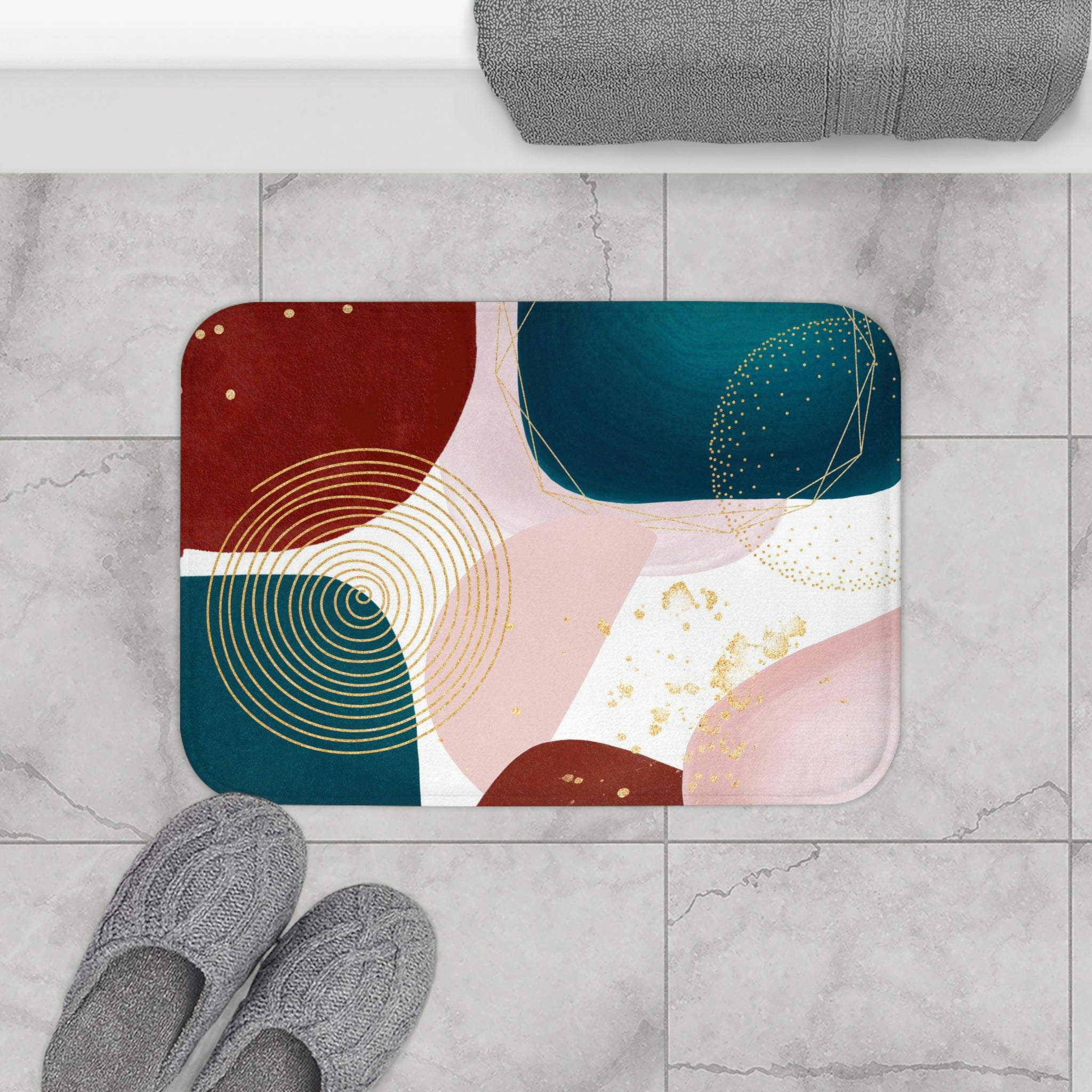 Teal Blue Pink, Wine Red Bath Mat
