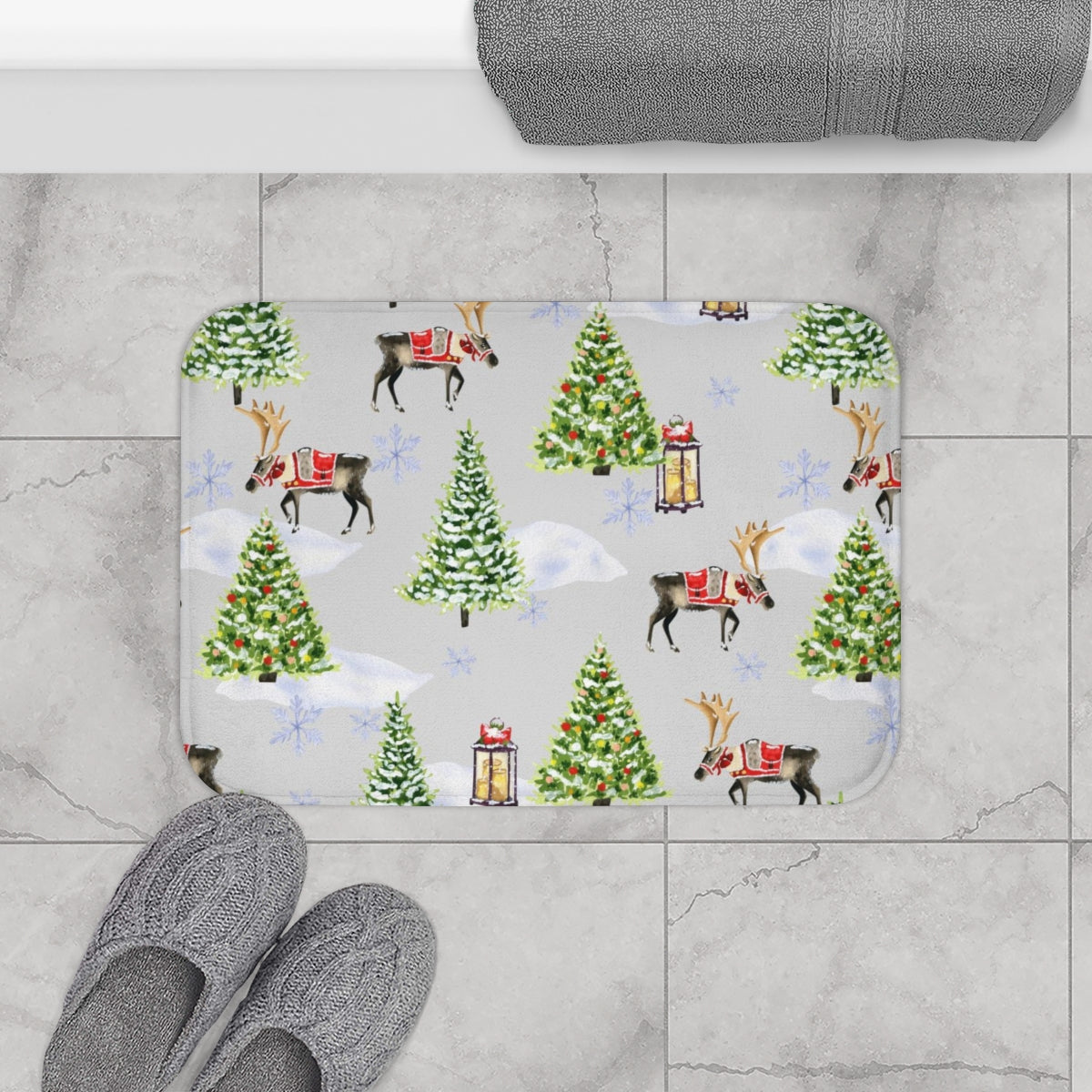 Christmas Bath Mat | Gray Christmas Trees