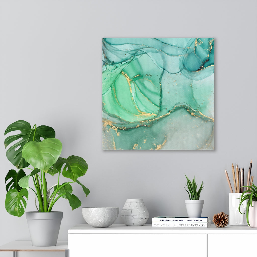 Abstract Canvas Art | Green Gold White