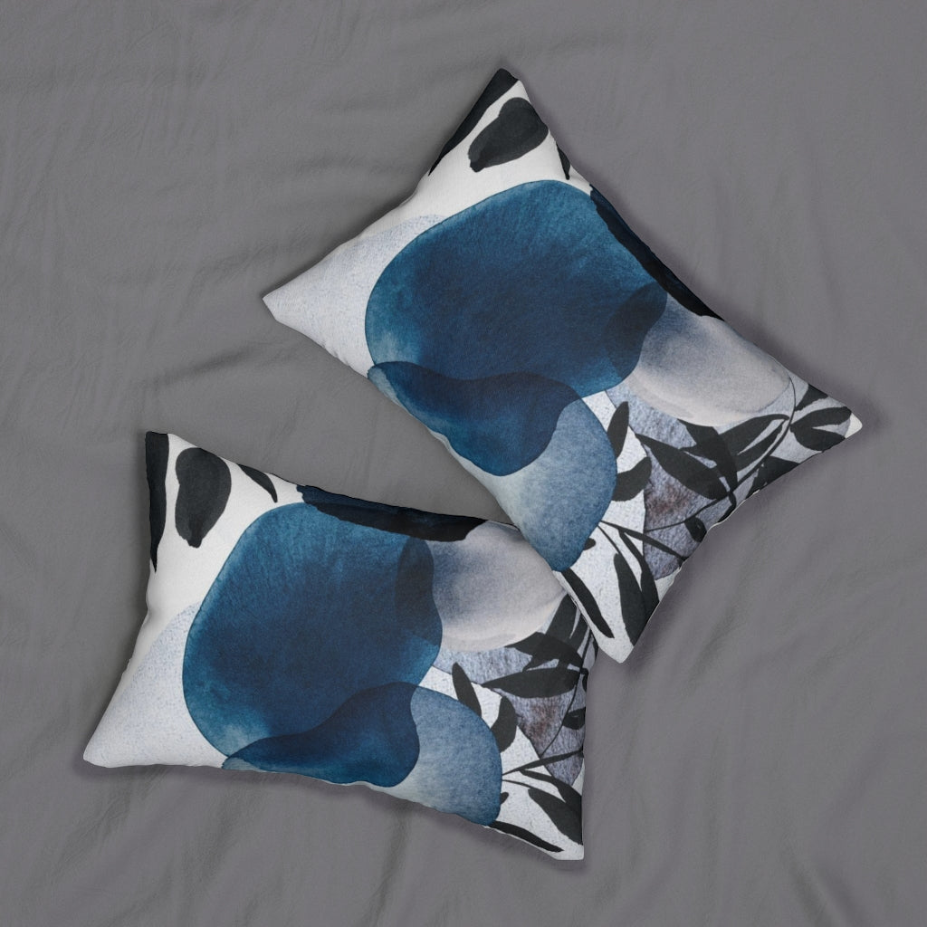 Floral Boho Lumbar Pillow | Indigo Blue Black White