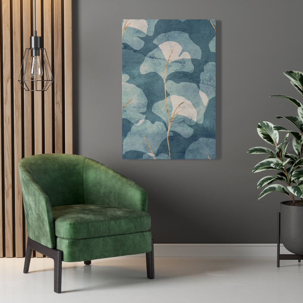 FLORAL WALL CANVAS ART | Blue Beige Ginko