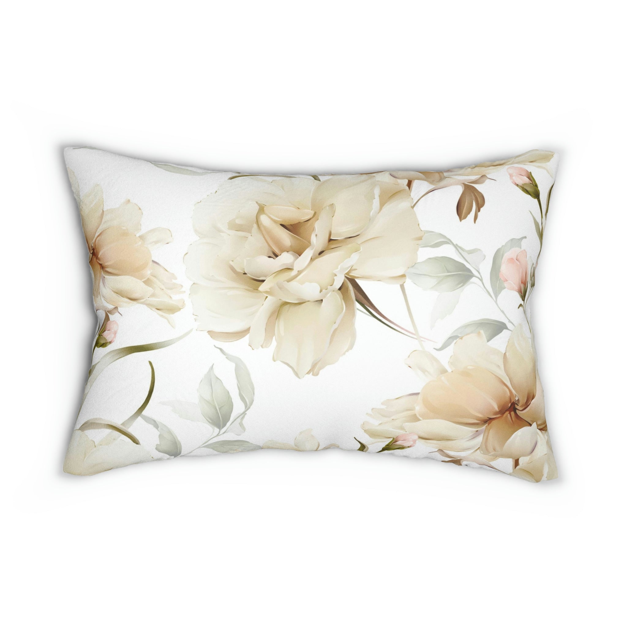 Floral Lumbar Pillow | White Blush Pink Beige Peonies