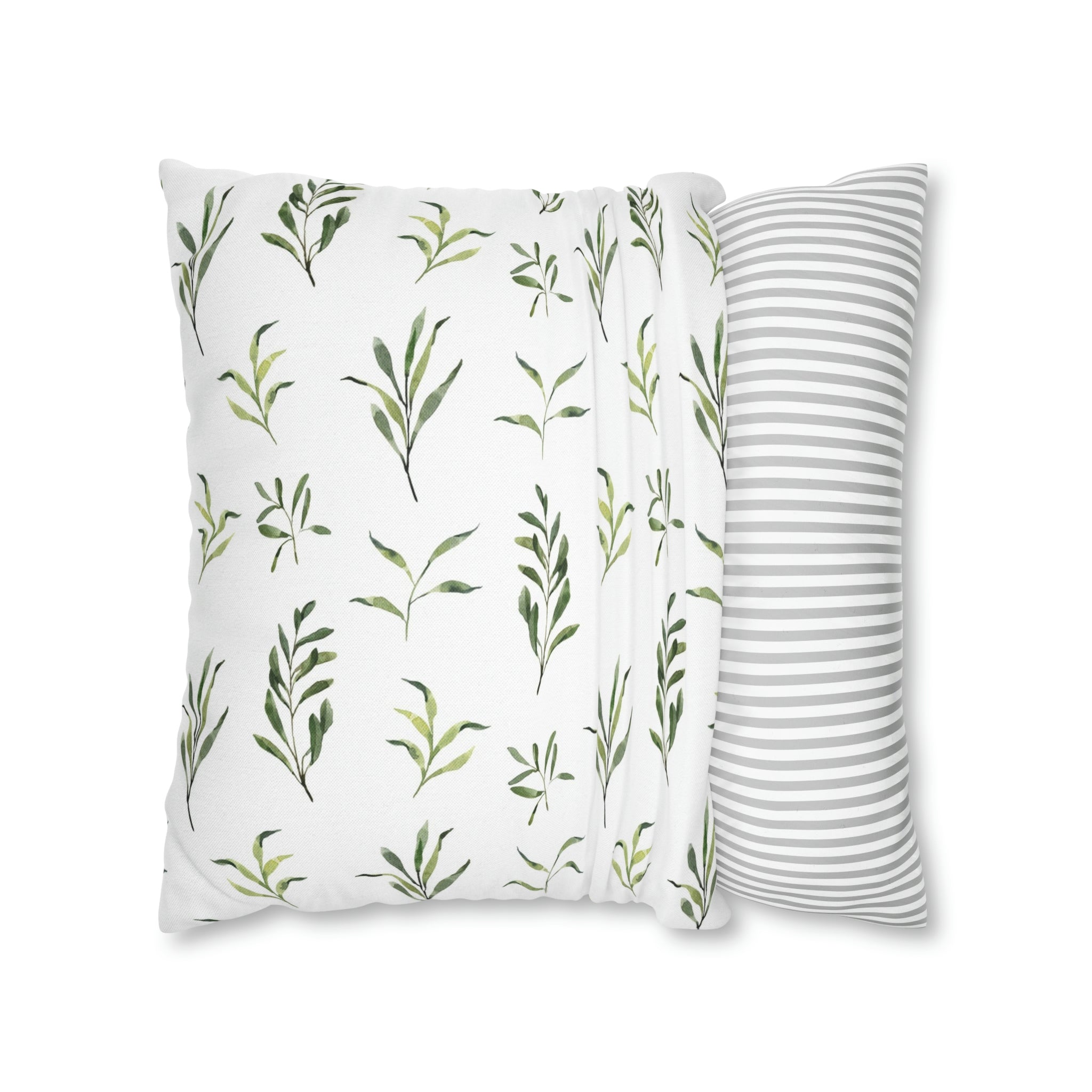 Floral Pillow Cover | Sage Green Leaves, White